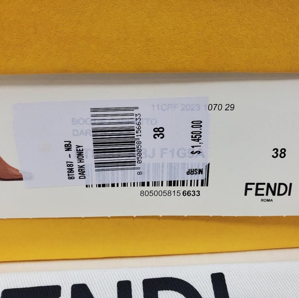 NEW$1,450 Fendi Capretto Baguette Gold Logo Heel Leather Bootie Boots Sz 38 (8) - Picture 14 of 16
